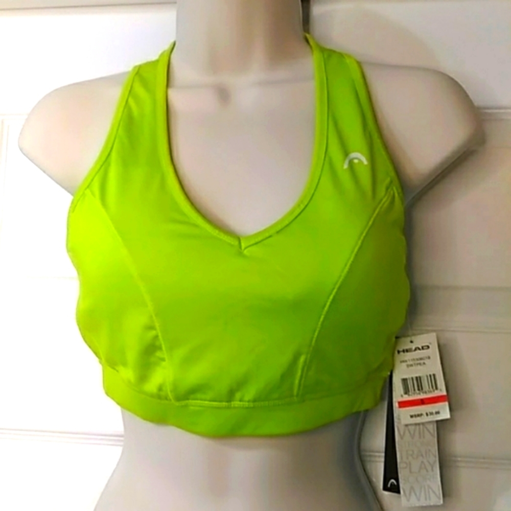 Head sports bra, NWT, removable pads, moisture wicking, neon green sz S.